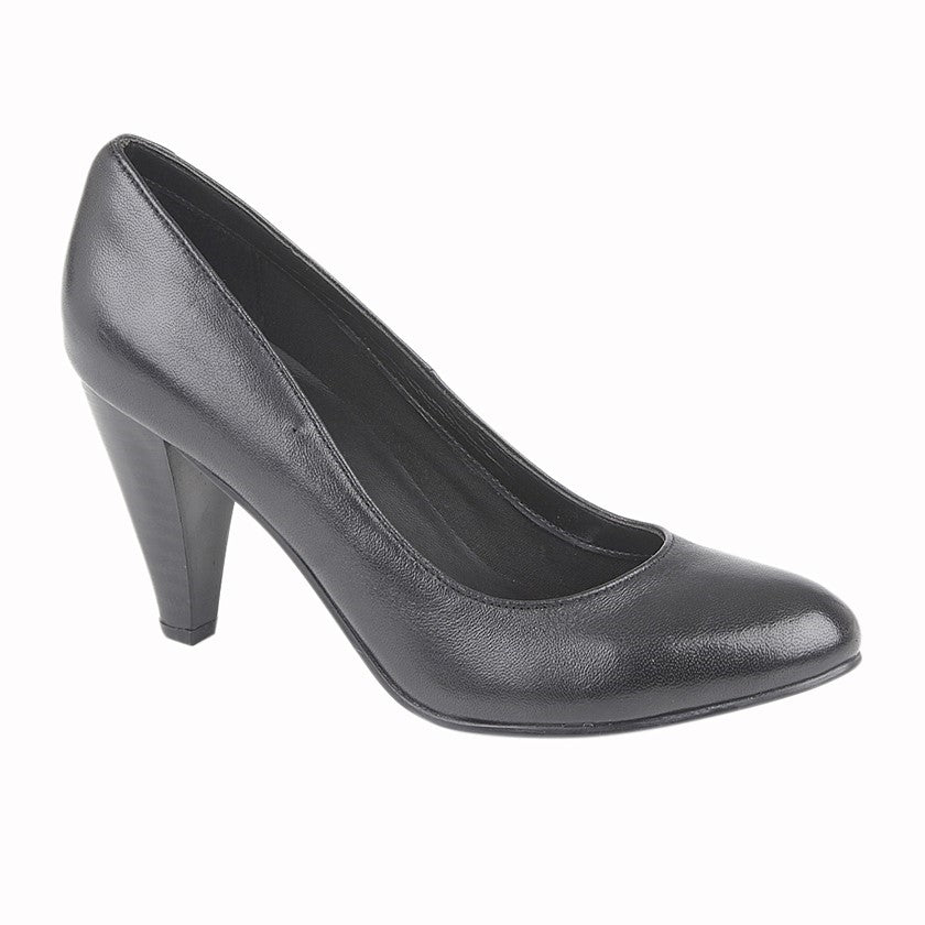 Women’s Black Leather High Heel Court Shoes