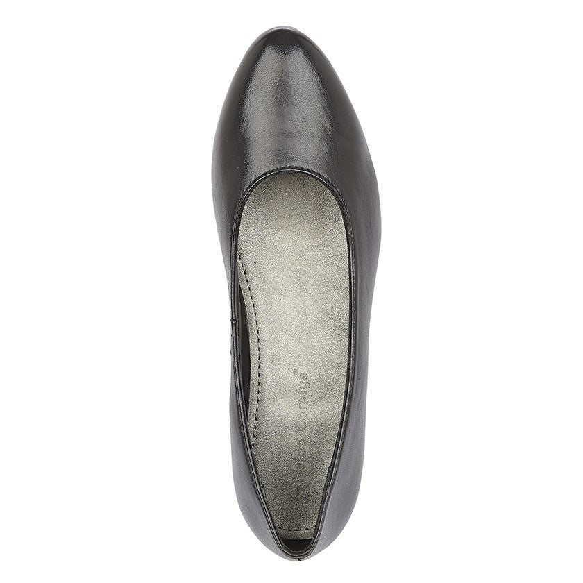 Women’s Black Leather Low Heel Court Shoes