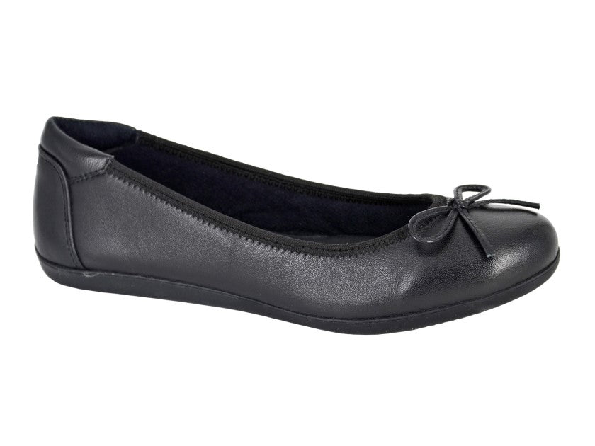 Women’s Black Leather Bow Front Ballerina Flats