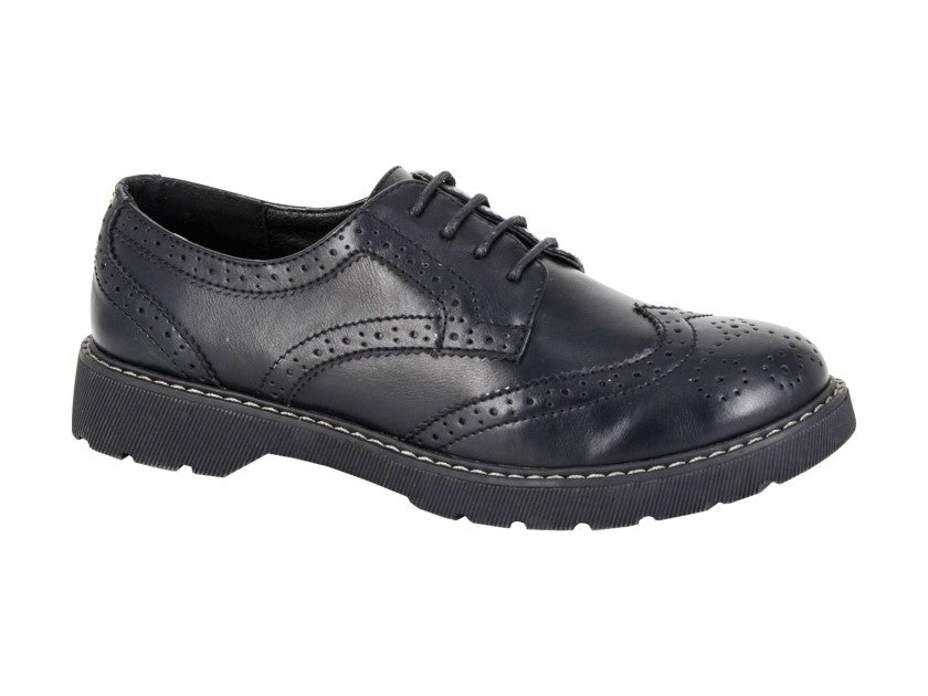 Women’s Black Matt PU 4 Eye Lace Brogue Shoes