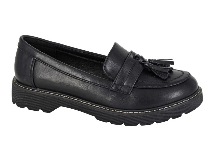 Women’s Black Matt PU Toggle Loafers