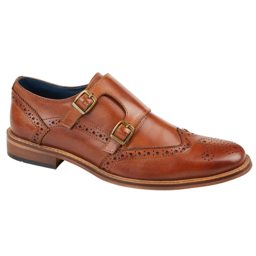 Men’s Tan Leather Twin Buckle Monk Shoes