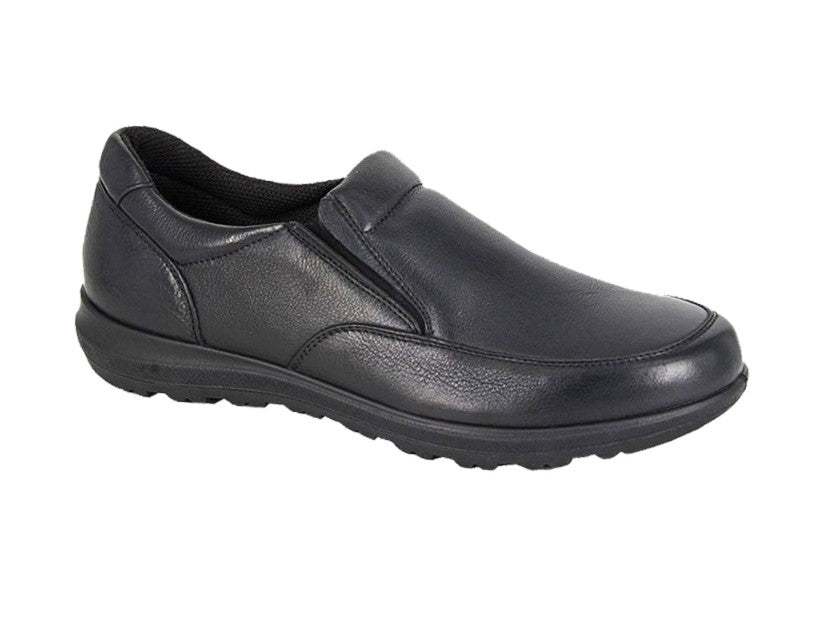 Men’s Black Leather Twin Gusset Wide Fitting Casual Shoes