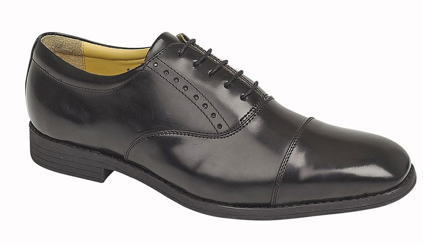 Men’s Black Hi-Shine Leather Capped Oxford Shoes