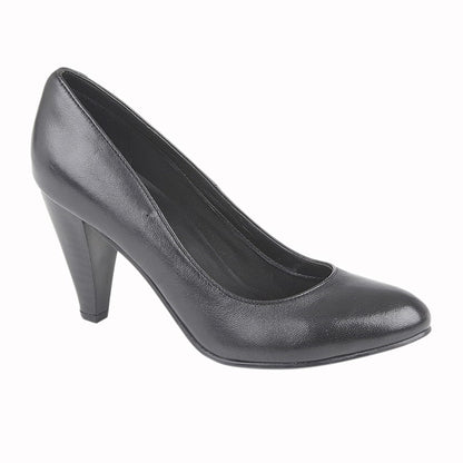 Women’s Black Leather High Heel Court Shoes