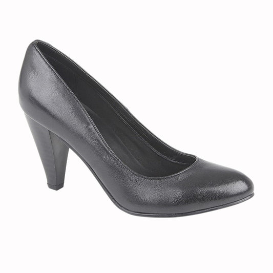 Women’s Black Leather High Heel Court Shoes