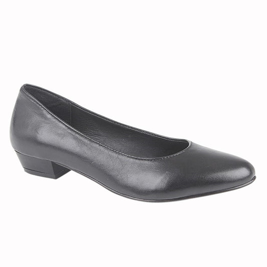 Women’s Black Leather Low Heel Court Shoes