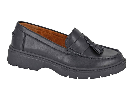 Women’s Black Action Leather Tassel Saddle Loafers