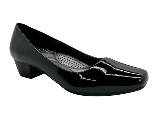 Women’s Black Patent PU Low Heel Court Shoes