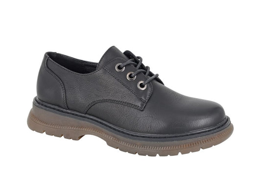 Women’s Black Matt PU 3 Eyelet Lace Shoes