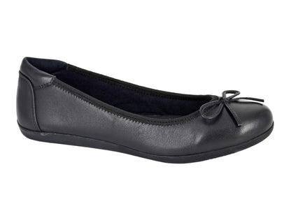 Women’s Black Leather Bow Front Ballerina Flats
