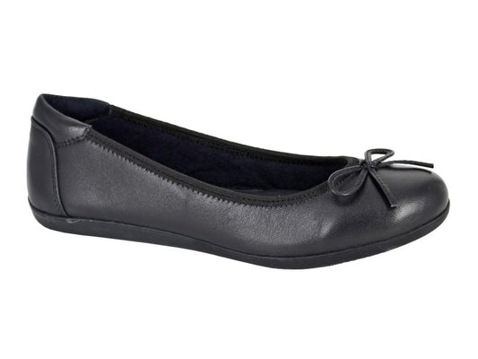 Women’s Black Leather Bow Front Ballerina Flats