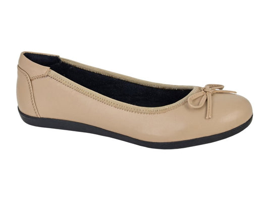 Women’s Taupe Leather Bow Front Ballerina Flats