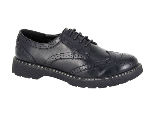 Women’s Black Matt PU 4 Eye Lace Brogue Shoes