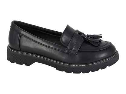 Women’s Black Matt PU Toggle Loafers