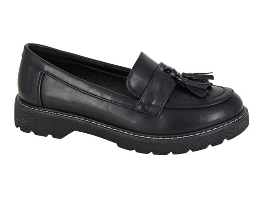 Women’s Black Matt PU Toggle Loafers
