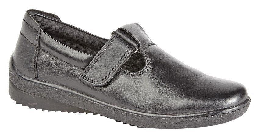 Women’s Black Softie Leather T-Bar Shoes