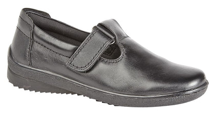 Women’s Black Softie Leather T-Bar Shoes