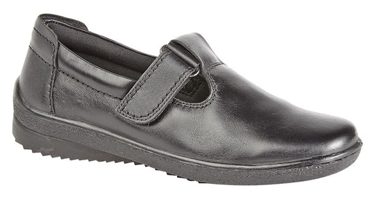 Women’s Black Softie Leather T-Bar Shoes