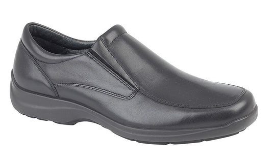 Men’s Black Leather Twin Gusset Slip-On Casual Shoes