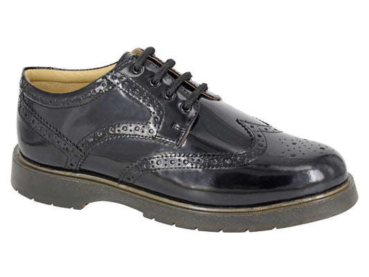 Men’s Black Hi-Shine 4 Eye Wing Cap Leather Brogue Gibson
