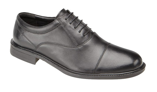 Men’s Black Softie Leather Fuller Fitting Capped Oxford Shoes