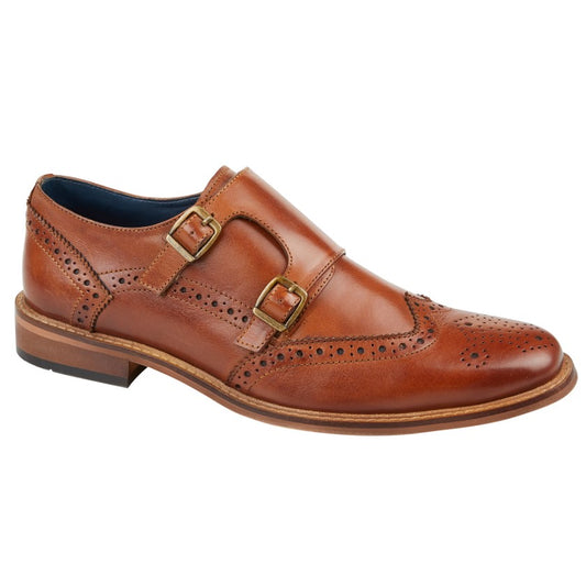Men’s Tan Leather Twin Buckle Monk Shoes