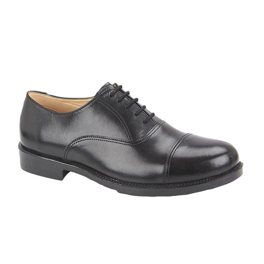 Men’s Black Leather Capped Oxford Cadet Shoes – Stitched Rubber Sole