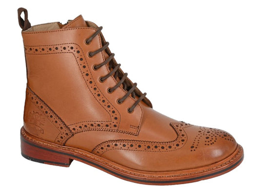 Men’s Tan Leather Brogue Zip Ankle Boots