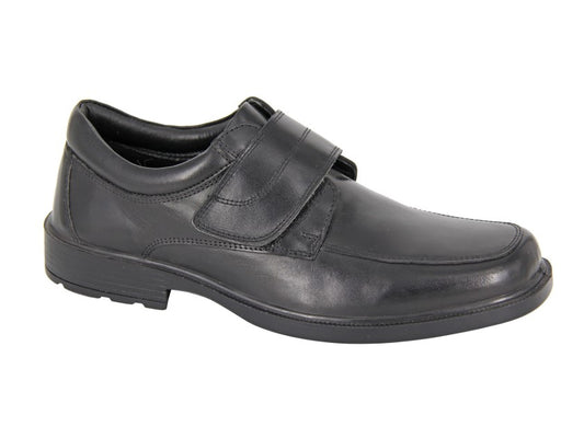 Men’s Black Leather Touch Fastening Comfort Casual Shoes