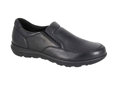 Men’s Black Leather Twin Gusset Wide Fitting Casual Shoes