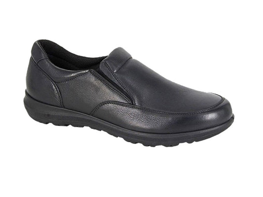 Men’s Black Leather Twin Gusset Wide Fitting Casual Shoes