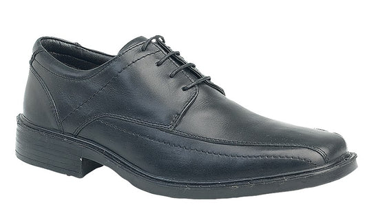 Men’s Black Leather 4 Eye Tramline Panel Tie Shoes
