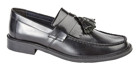Men’s Black Hi-Shine Leather Toggle Saddle Loafer Shoes
