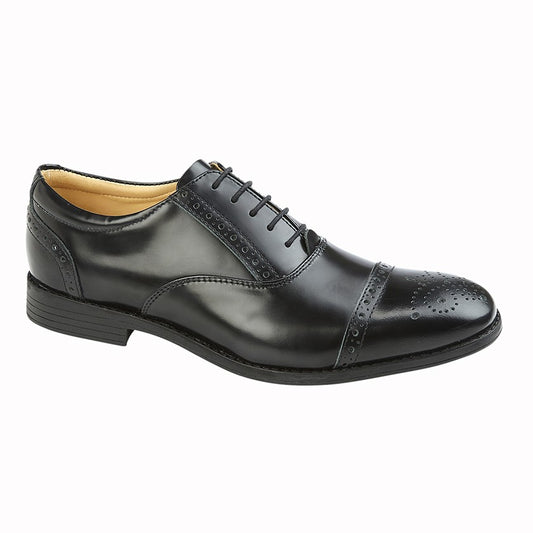 Men’s Black Hi-Shine Leather Straight Cap Brogue Oxford Shoes