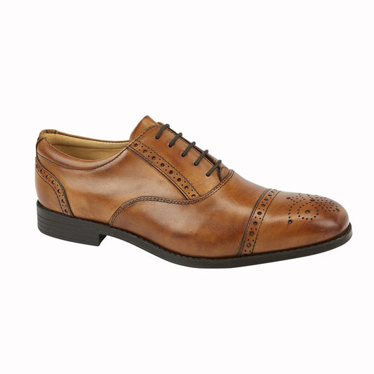 Men’s Tan Leather Straight Cap Brogue Oxford Shoes